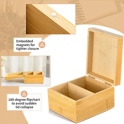 Henoyso 3 x 5 Inch Index Card Holder Set, Bamboo Organizer Box with 300 Note Cards, 30 Dividers & 2 Sticker Sheets, Holds 1200 Cards for Office Business Home Kitchen, Natural Wood