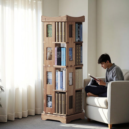 unununu Wooden Rotating Bookshelf, Larger Solid Wood Revolving Bookcase,360°Spinning Book Shelf Tower,Floor Standing Storage Rack,Corner Organizer for Small Space,Study,Office,17"x17"x69.75"(5-Tier)