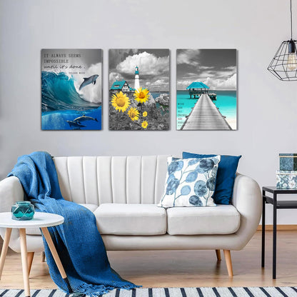 Inspirational Wall Art Canvas Poster Framed Canvas Motivational Print Seascape Ocean Pictures for Bedroom Office Living Room Home Decoration