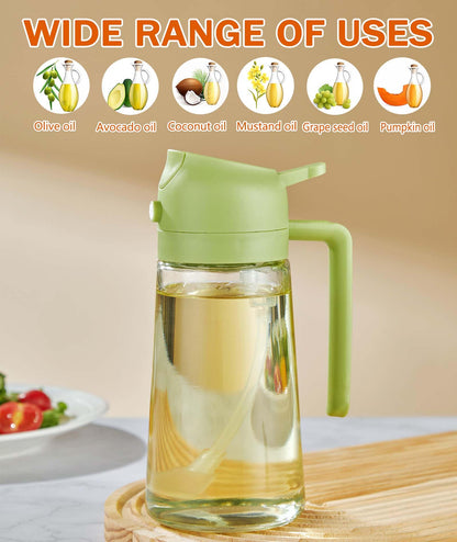 With Stickers 16oz Olive Oil Sprayer for Cooking - 2 in 1 Spray & Pour Olive Oil Dispenser - 470ml Glass Spray Oil Bottle - Kitchen Gadgets