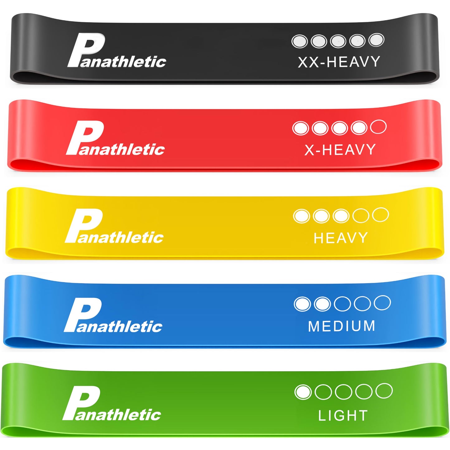 Panathletic Resistance Bands, Set of 5 Bands – 5 Different Resistance Levels, Exercise Guide, eBook, Carry Bag – 5X Booty Loop Band for Butt and Legs Women - Fitness Stretch Band for Workout Men