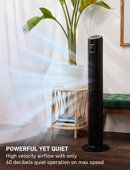 HOLMES 42" Digital Tower Fan with Accent Light, ClearRead Display, High/Low Brightness Level, 90° Oscillation, 5 Speeds, 4 Modes, 8-Hour Timer, Home, Bedroom or Office, Remote Control, Matte Black