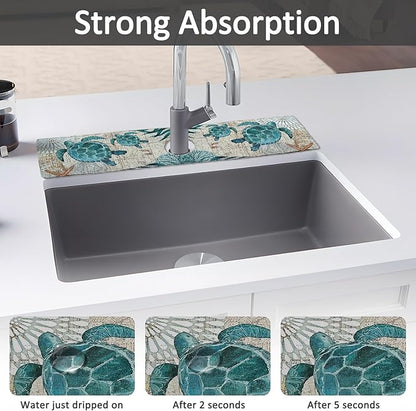 24" X 5.5" Kitchen Sink Splash Guard Faucet Mat Sea Turtles Super Absorbent