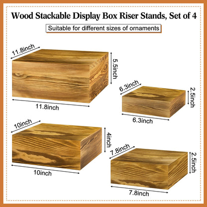 Roowest Set of 4 Large Wood Display Risers Size 11.8",10",7.8",6.3",Rustic Cupcake Stand Wood Cake Stands Wooden Display Risers for Table Dessert Wedding(Rustic Brown)