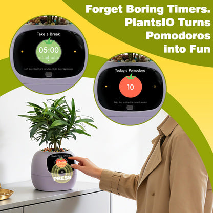 Smart Plant Pot with Visual Display – Soil Moisture, Water Level, Light & Battery Monitor, 80ml Self-Watering Reservoir, Supports 100+ Plants, Pomodoro Timer, Clock & Calendar-Purple