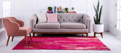 Unique Loom Jardin Collection Colorful, Vibrant, Abstract Watercolor Area Rug (6' 0 x 9' 0 Rectangular, Pink/ Red)