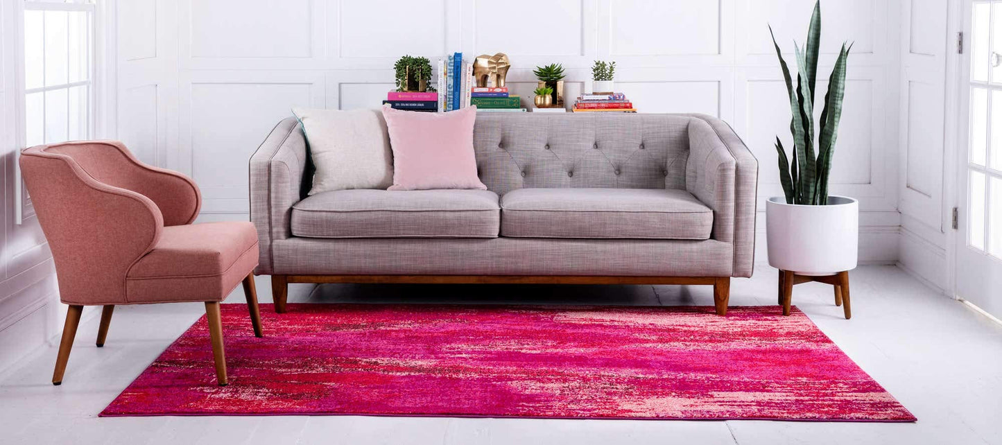 Unique Loom Jardin Collection Colorful, Vibrant, Abstract Watercolor Area Rug (5' 0 x 8' 0 Rectangular, Pink/ Red)