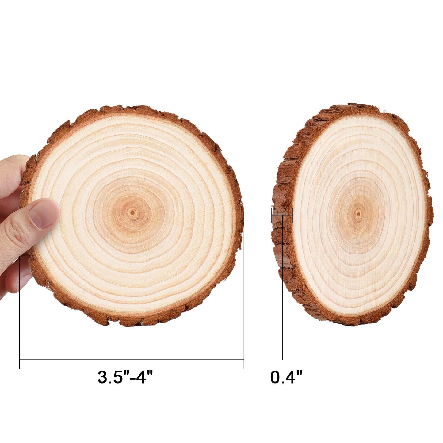 LESUMI Wood Slices with Bark, 20 Pcs 3.5-4 Inch Unfinished Pre-Sanded Wood Rounds, DIY Craft Supplies for Kids Art, Coaster, Christmas Ornament & Rustic Wedding Decor