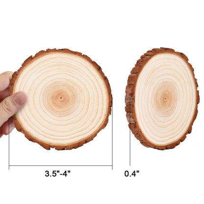 LESUMI Wood Slices with Bark, 20 Pcs 3.5-4 Inch Unfinished Pre-Sanded Wood Rounds, DIY Craft Supplies for Kids Art, Coaster, Christmas Ornament & Rustic Wedding Decor