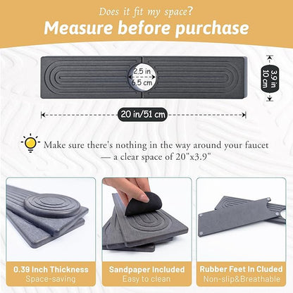 Diatomite Sink Mat around Faucet, Instant Dry Stone Sink Tray Cleaning Tools