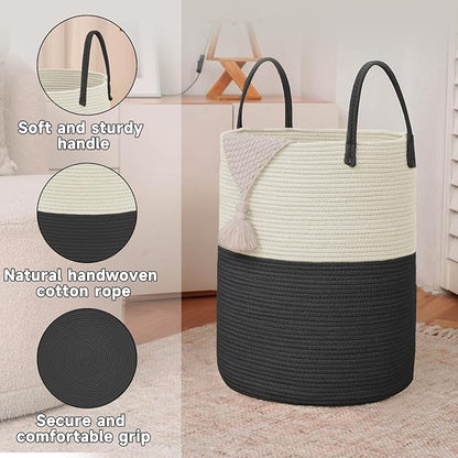 Large Woven Laundry Basket Hamper, 100L Cotton Rope Storage Bin