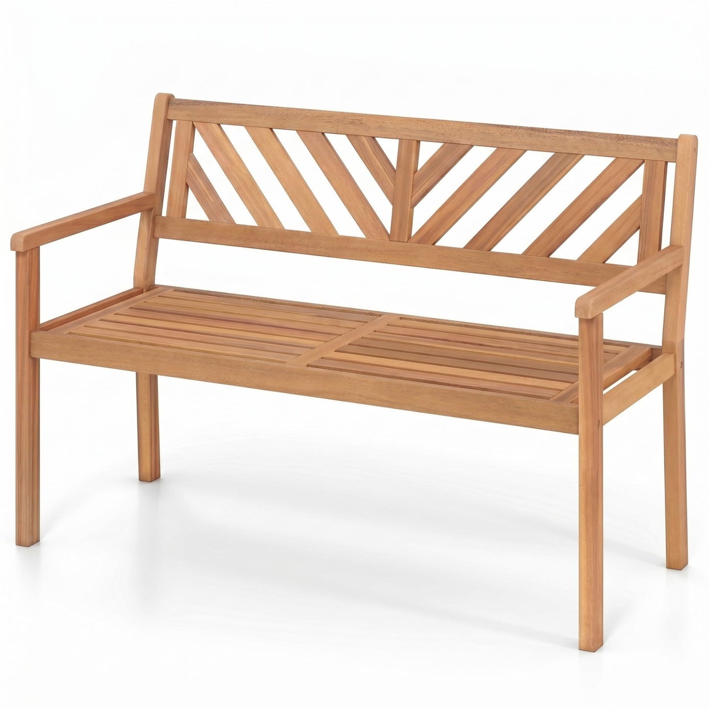 Giantex 2-Person Outdoor Bench, 47" Patio Acacia Wood Loveseat with Slatted Seat, Armrests & V-Shaped Backrest, Wooden Garden Seating for Backyard, Porch, Deck, Poolside