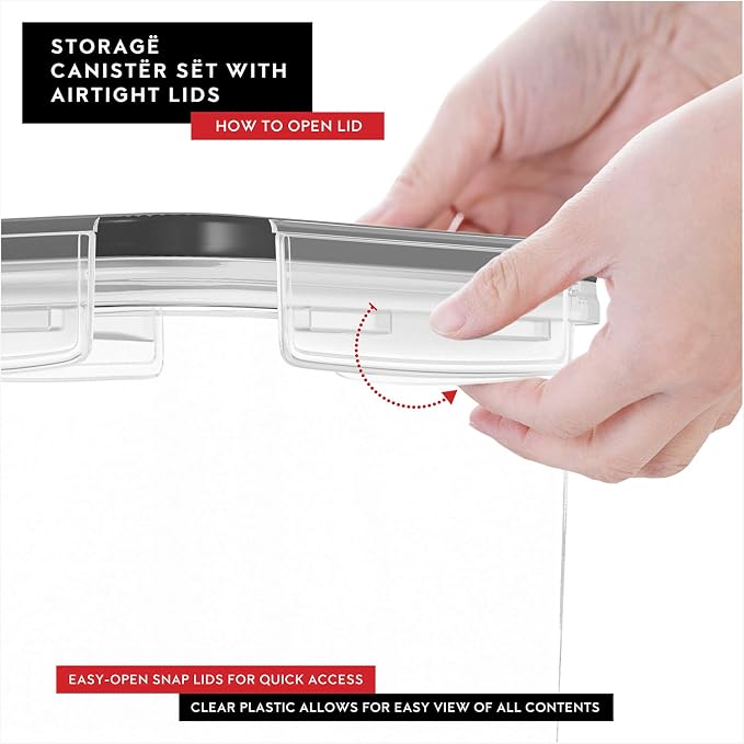 DWËLLZA KITCHEN Airtight Food Storage Containers Set of 6 Pieces 2L - Plastic BPA Free Kitchen Pantry Storage Containers - Dishwasher Safe - Include 8 Labels and Marker