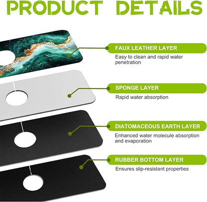Emerald and Gold Marble Texture Kitchen Sink Splash Guard Faucet Mat Super
