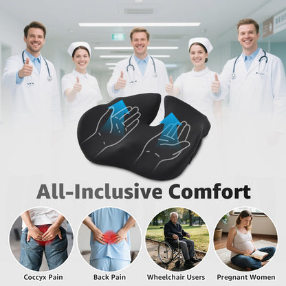 BRO Extra Large Office Chair Cushion for Sciatica Pain Relief: Memory Foam Seat Cushion for Tailbone Pain Relief Support for Long Sitting - 2 × Removable Covers with Handle - Car/Office/Home Use