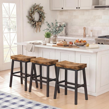 WINAZ Rustic Bar Stools, 24 Inch Barstools Set of 2, Counter Height Stool with Footrest, Wooden Stools for Kitchen Island, Heavy Duty Backless Chair for Dining Table Farmhouse Outdoor