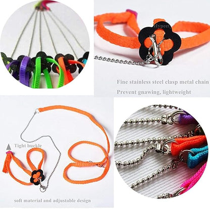 Adjustable Harness Leash for Birds 2Pack Nylon Anti-bite Outdoor Training Walking Control Rope for Parrot African Grey Cockatoo Macaw Ringneck Parakeet Cockatiel Reptile Lizard (Orange+Pink)