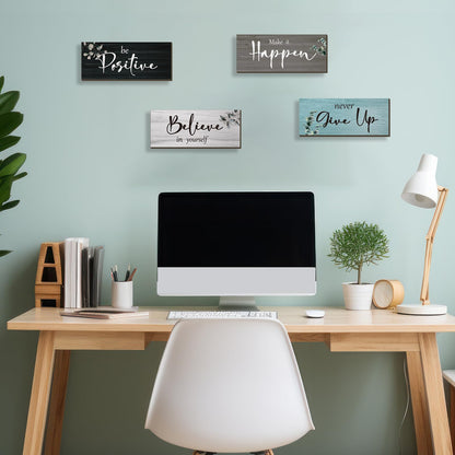FENCORDAR 4 Pcs Office Decor For Women Motivational Wall Decor Rustic Inspirational With Positive Sayings Wooden Hangings for Home Office Bathroom Bedroom Kitchen(Fresh 10x4")