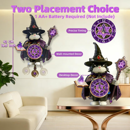 3D Wooden Puzzle Clock for Adults and Kids,Magic Cat Legend Wizard Cat 3D Stackable Design, 3D Puzzles for Adults Kids Room Home Decor, Unique Gift for DIY Enthusiasts & Fantasy Lovers