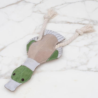 Fuzzl Eco Leather Dudley Duck Toy Natural and Tough Dog Toys - Long Lasting Chew Toys for Aggressive Chewers - Strong Dog Toy for Dogs and Puppy