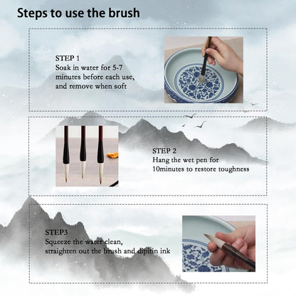 Buart 13pcs set Portable Chinese Calligraphy Set For beginner, Brush, Ink,Writing Paper, Inkstone, Sumi set with Roll-up Felt Mat For Calligraphy class
