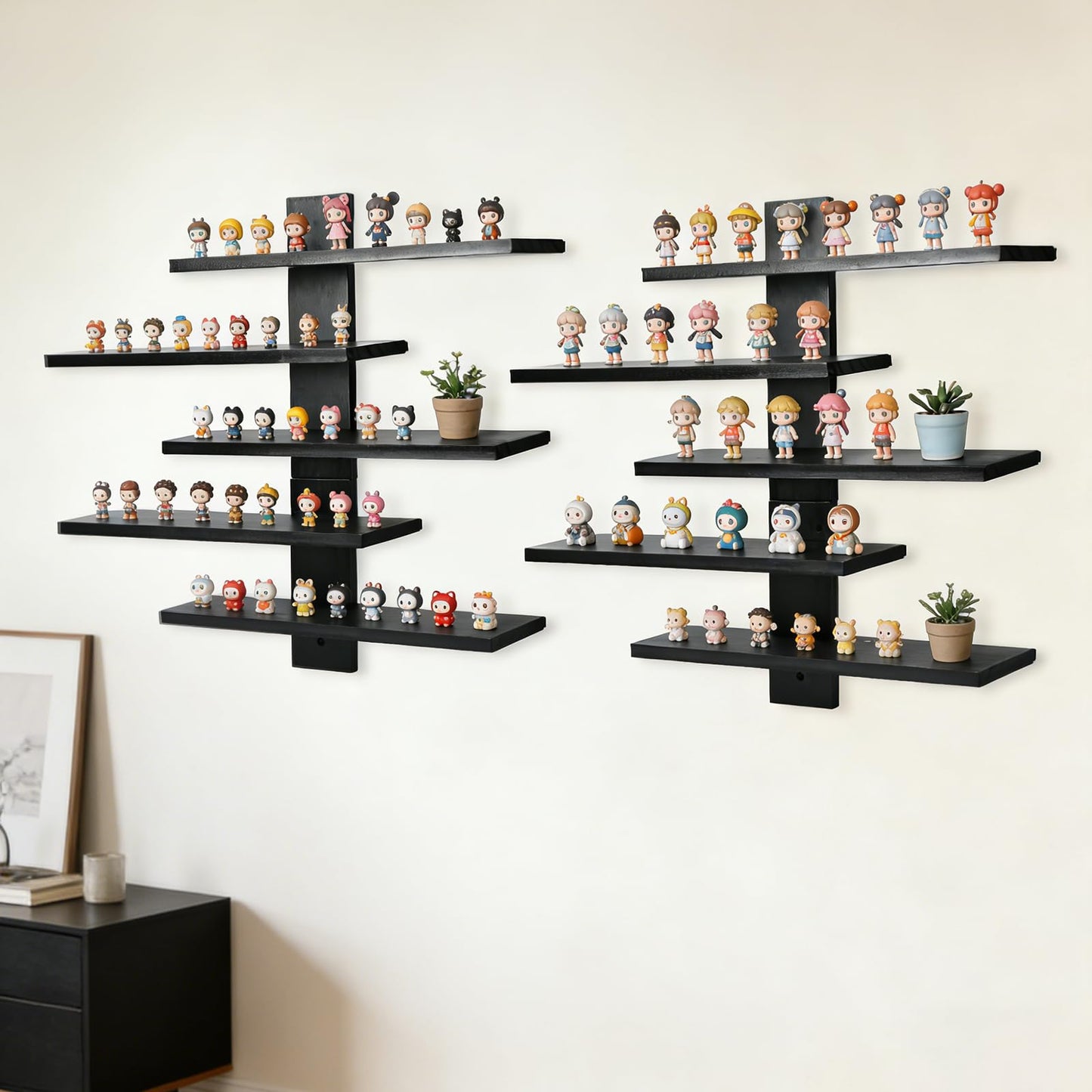 GYHPD Wooden Floating Shelf for Wall, Figurine Display Shelf, Small Display Shelf for Collectibles, Toys, Mini Decor and Characters, 16 Inch Wall Mounted Wood Shelf with Detailed Installation