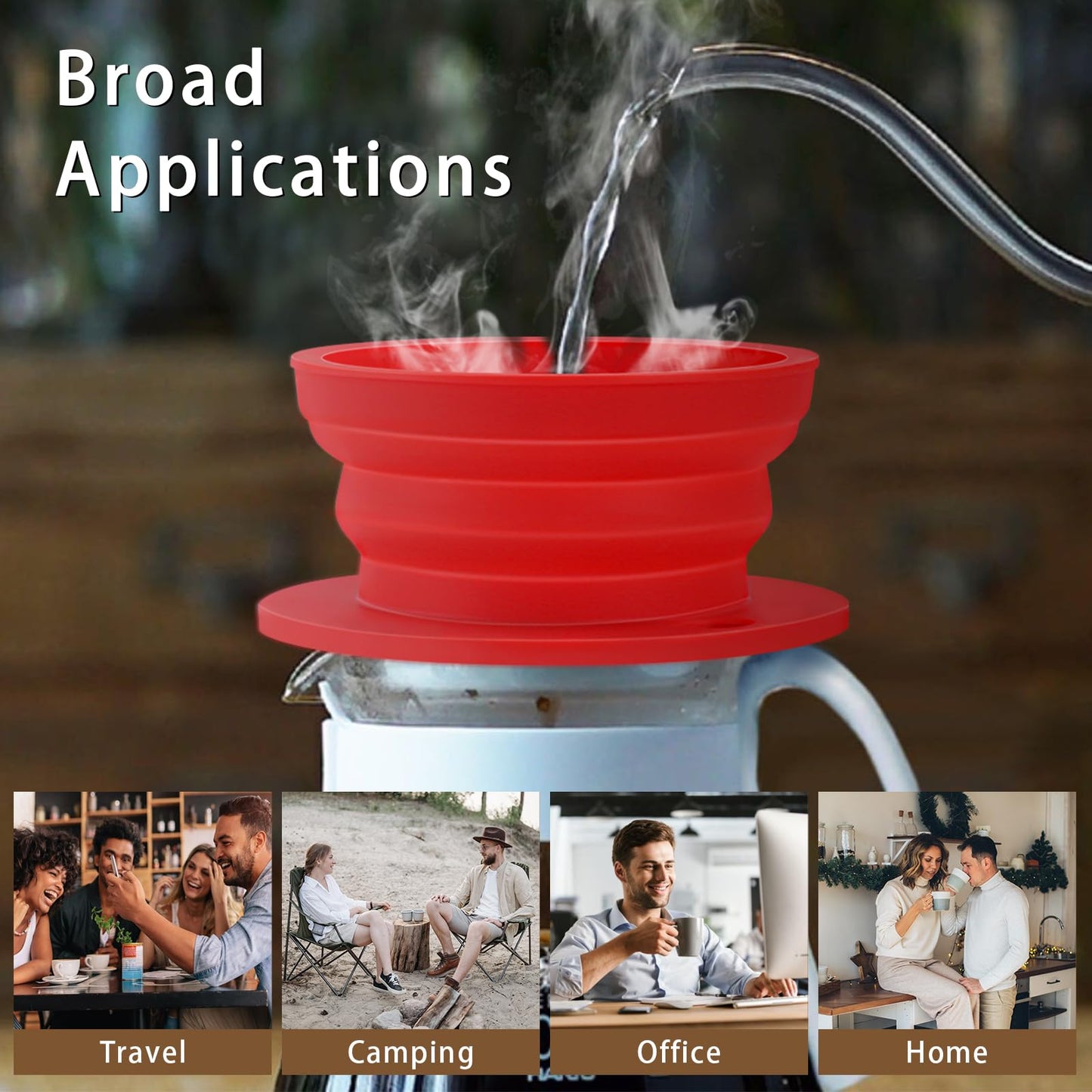 2-Packs Travel Collapsible Paperless Pour Over Coffee Dripper Kit with Stainless Steel Filter, Travel Pour Over Coffee Maker Camping, Silicone Coffee Strainer Pour Over Single Cup (Brown+Black)