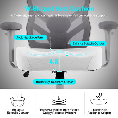 YFO Ergonomic Office Chair, Mesh Computer Desk Chair with Adjustable Back Lumbar Support and Armrests, Comfy Executive Rolling Swivel Task Chair for Home Office, Grey
