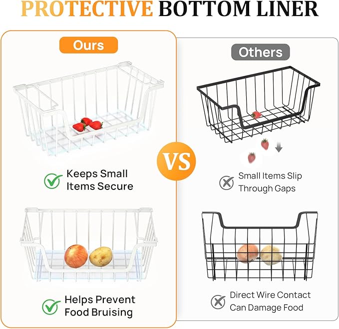 SUNALLY Stackable Storage Bins 6 Pcs Wire Baskets for Pantry Organizers and Storage, Vegetable Fruit Storage Basket for Countertop Organizer,Kitchen Storage Baskets for Onion Potato Snack,White