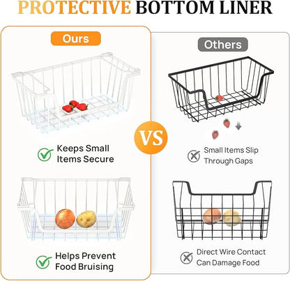 SUNALLY Stackable Storage Bins 6 Pcs Wire Baskets for Pantry Organizers and Storage, Vegetable Fruit Storage Basket for Countertop Organizer,Kitchen Storage Baskets for Onion Potato Snack,White
