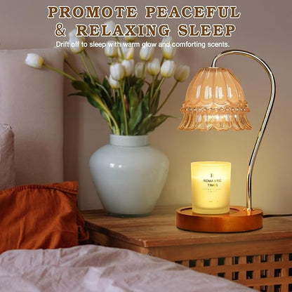 Funistree Flower Candle Warmer Lamp with Timer, Dimmable Candle Lamp Warmer, Christmas Birthday Gifts for Women Mom Her, Housewarming Home Decor, Lotus Wax Warmer for Yankee Candles - Amber Flower