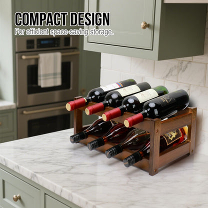 Thalomely Bamboo Wine Rack, 2-Tier 8 Bottles Wine Storage Cabinet Shelf, Easy-Assembly Freestanding Bamboo Wine Racks Countertop for Kitchen Pantry Dining Room Bar, Walnut