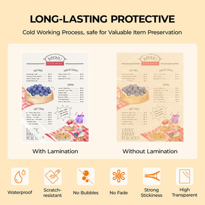 HTVRONT Self Adhesive Laminating Sheets - 50 Sheets, 4mil, 9 x 12 Inches Self Laminating Sheets, No Machine Needed Clear Laminating Sheets for Protecting Documents Photos Menus Stickers Book Cover