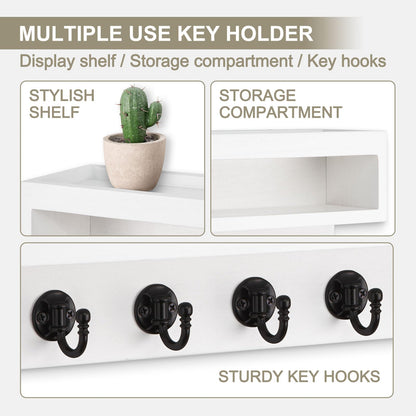 Lucundm Key and Mail Holder Wall Mount, Key Hanger with Long Storage Box and 6 Hooks for Coat, Dog Leash, Home Decor Rack, House Accessories, Entry Way Organizer (White)