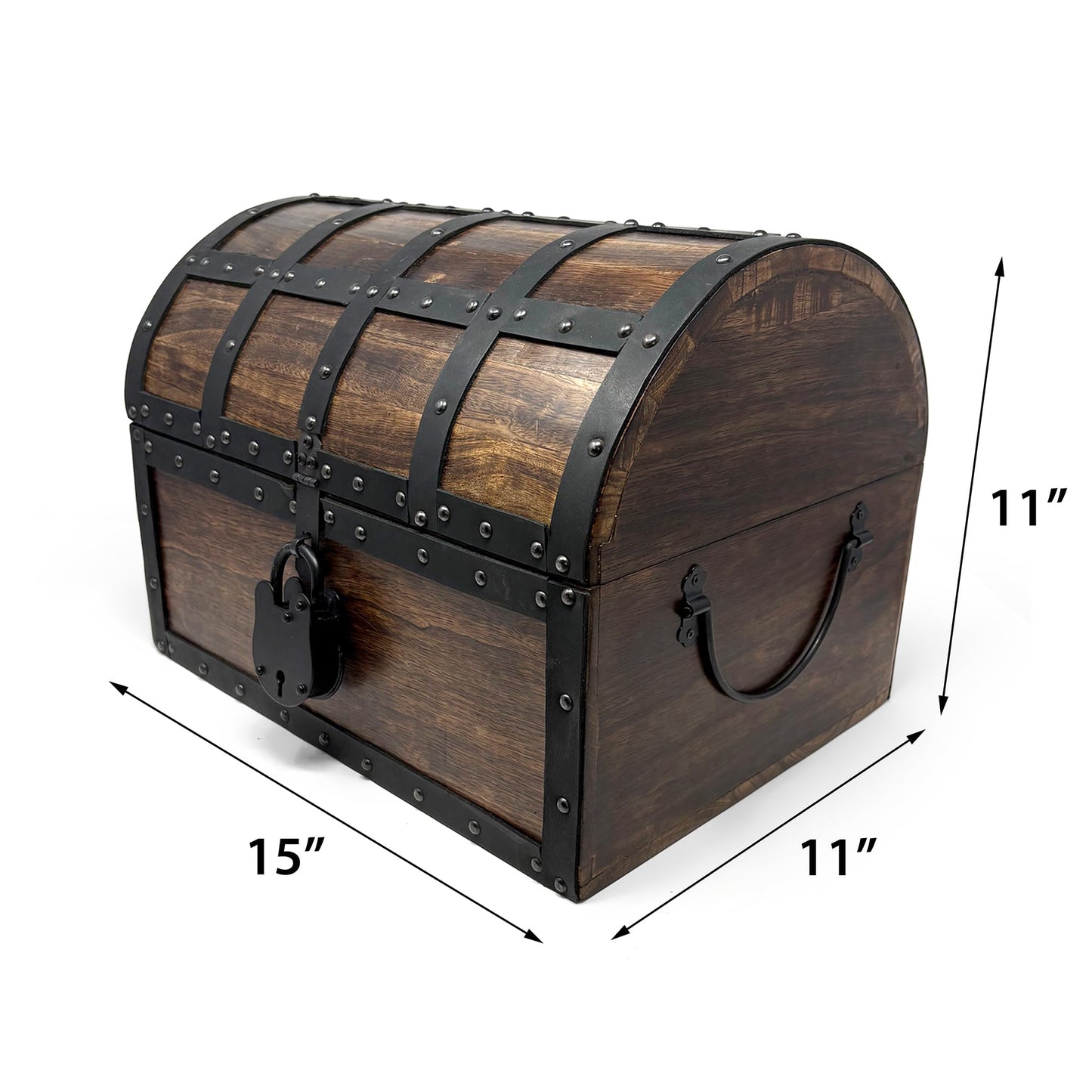 Nautical Cove Handmade Wooden Treasure Chest Storage Box – Deluxe Design with Real Leather Accents, Working Iron Lock & Skeleton Keys, Decorative Keepsake Chest (X-Large - 15 × 11 × 11")