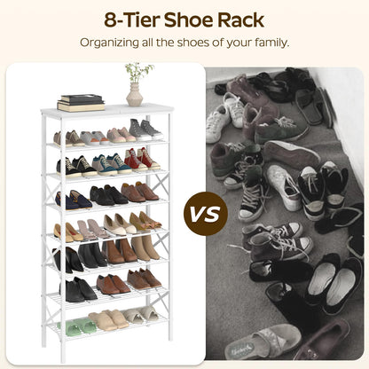 YATINEY 8 Tier Shoe Rack, Shoe Storage Organizer, Large Capacity Shoe Shelf Holds 32 Pairs of Shoes, Sturdy and Stable, for Entryway, Hallway, Closet, Dorm Room, White SS08WW