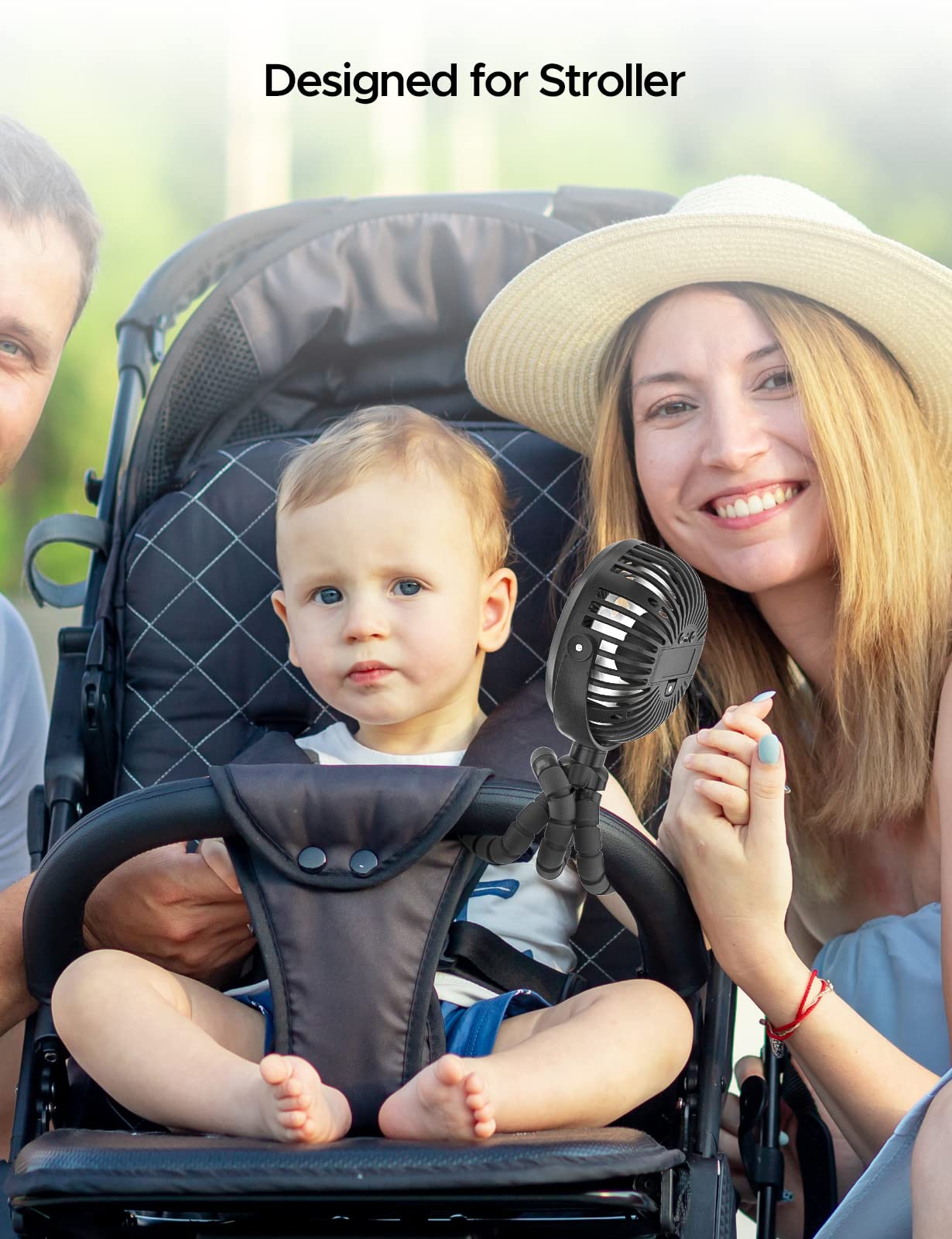 neofeel Baby Stroller fan, 12hrs Battery Rechargeable Fan, Portable Fan with Flexible & Windable Tripod, 3 Speeds and LED Lighting Available…
