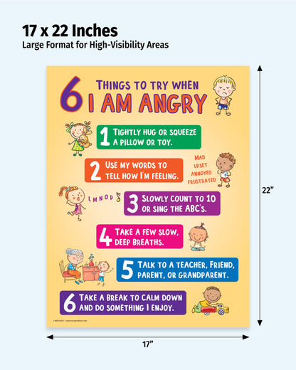 ZOCO – 6 Anger Control Strategies Posters (2-Pack) – Calm Down and Manage Emotions for Toddlers – Classroom Behavior Management for Preschool, Daycare, and Homeschool – Made in USA