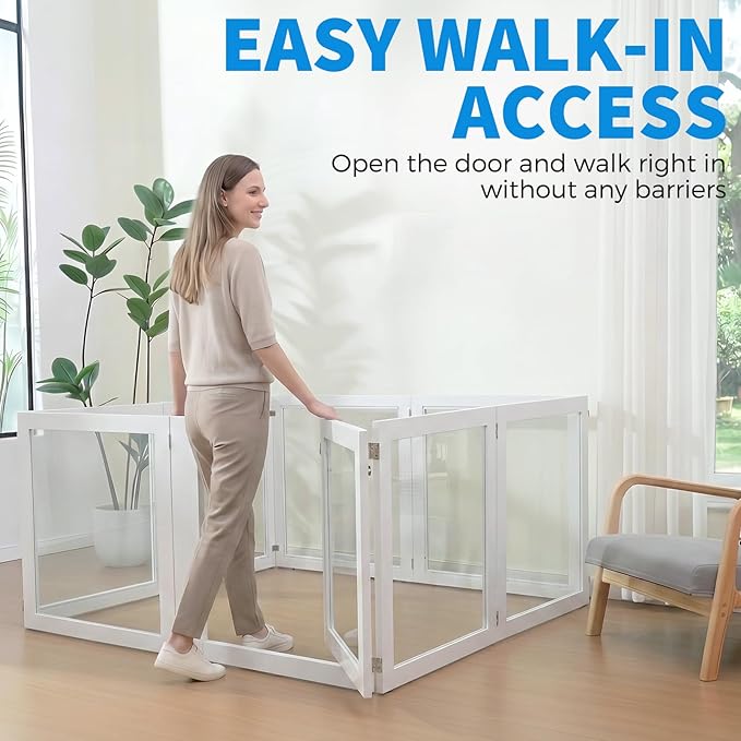 Heavy Duty Clear Acrylic Dog Playpen for Small/Medium Pets – 32" High Clear Pet Pen with Sturdy Metal Frame, Walk-in Kennel, Expandable Indoor & Outdoor Pet Play Yard