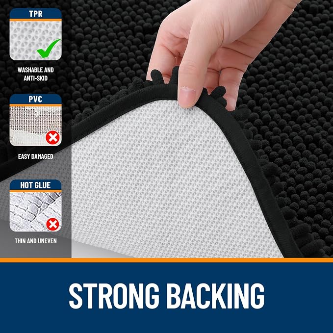 OLANLY Small Bathroom Rugs 24x16, Extra Soft Absorbent Chenille Bath Rugs, Rubber Backing Quick Dry, Machine Washable Bath Mats for Bathroom Floor, Tub and Shower, Home Decor Accessories, Black
