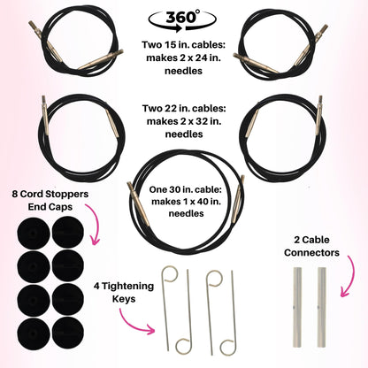 Lykke Driftwood 5 in. Complete Set US 4, 5, 6, 7, 8, 9, 10, 10.5, 11, 13, 15, 17 Interchangeable Circ. Knitting Needles for DK, Worsted, Super Chunky Yarn, Birch, 5 Cords, Grey DM Case, Project Bag