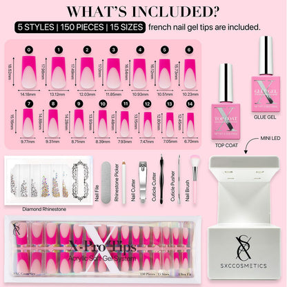SXC Cosmetics French Tip Press On Nails - Skin Tone Nude and Color Series, Short Coffin X-Pro Tips Starter Kit ST119KIT