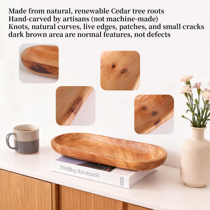 Wenrulgar 14.17" Middle Decorative Tray Wooden Fruit Bowl For Decor Oval Rustic Wooden Candle Holder Key Candy Tray For Decor Entry Table Kitchen Centerpiece