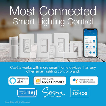 Lutron Caseta Original Smart Light Switch (Lutron Smart Hub Required), for Home, LED Lights, and Fans, 6 Amp, Single-Pole/3-Way, Neutral Required, PD-6ANS-WH, White