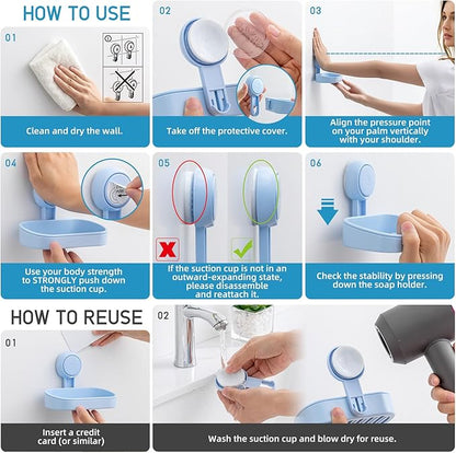 LEVERLOC Soap Dish Holder for Shower Suction Cup Wall Mounted Self Draining