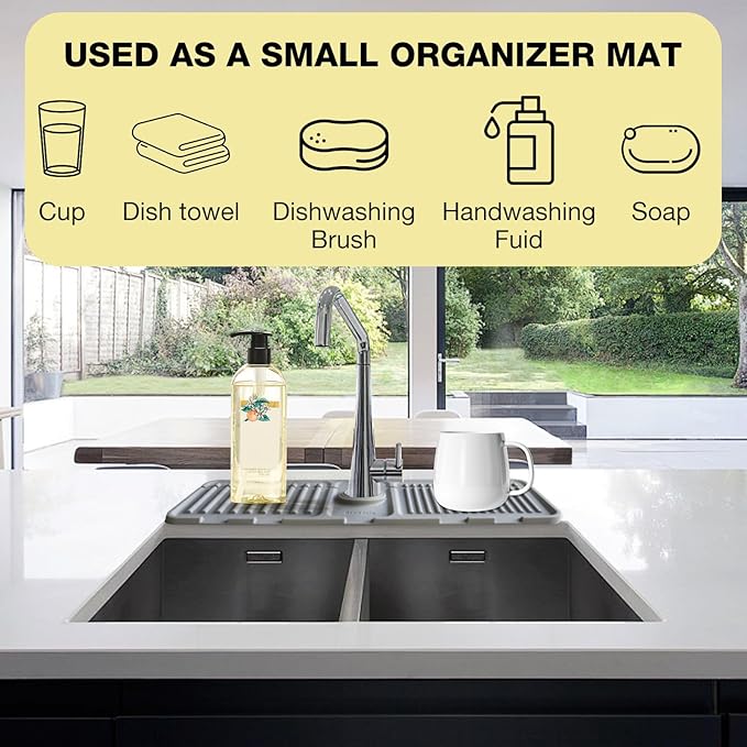 Faucet Mat for Kitchen Sink – Adjustable Silicone Sink Splash Guard
