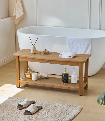 36'' Large Shower Bench Seat, Poly Lumber Bath Stool for Inside Shower Waterproof, HDPS Bathroom Chair for Shaving Legs with Adjustable Feet, Non-Slip & No Maintenance, Brown