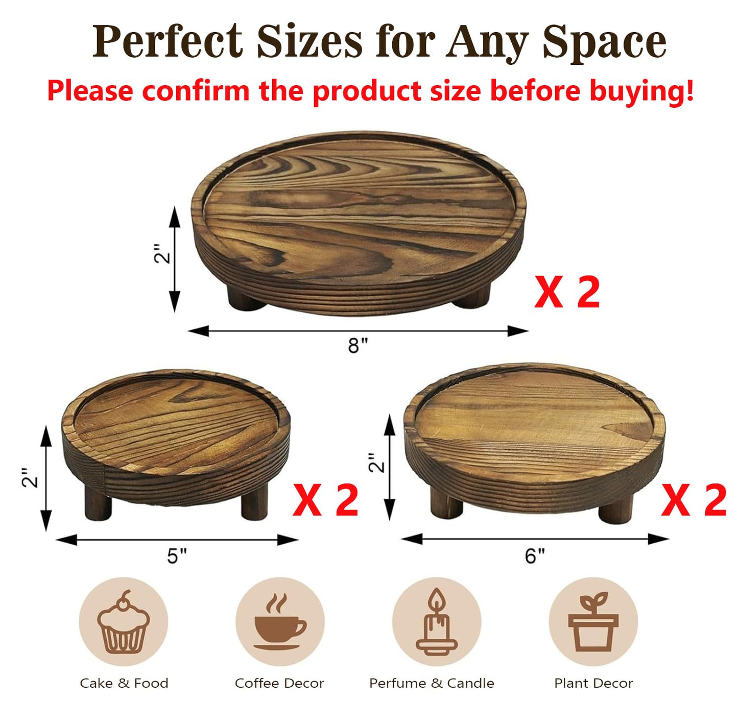 Knowearth 6 PCS 5/6/8 Inch Wooden Risers for Display Wood Pedestal Stand Round Mini Tray Stand Rustic Riser Tray Tiered Tray Decor for Party, Wedding, Birthday, Baby Shower