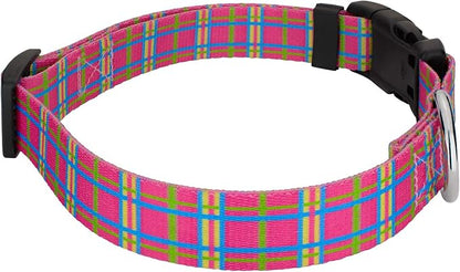 Country Brook Petz - Bubblegum Pink Plaid Everyday Collar and Leash - Plaid and Argyle Collection Featuring Charming Designs (5/8 Inch, Small)