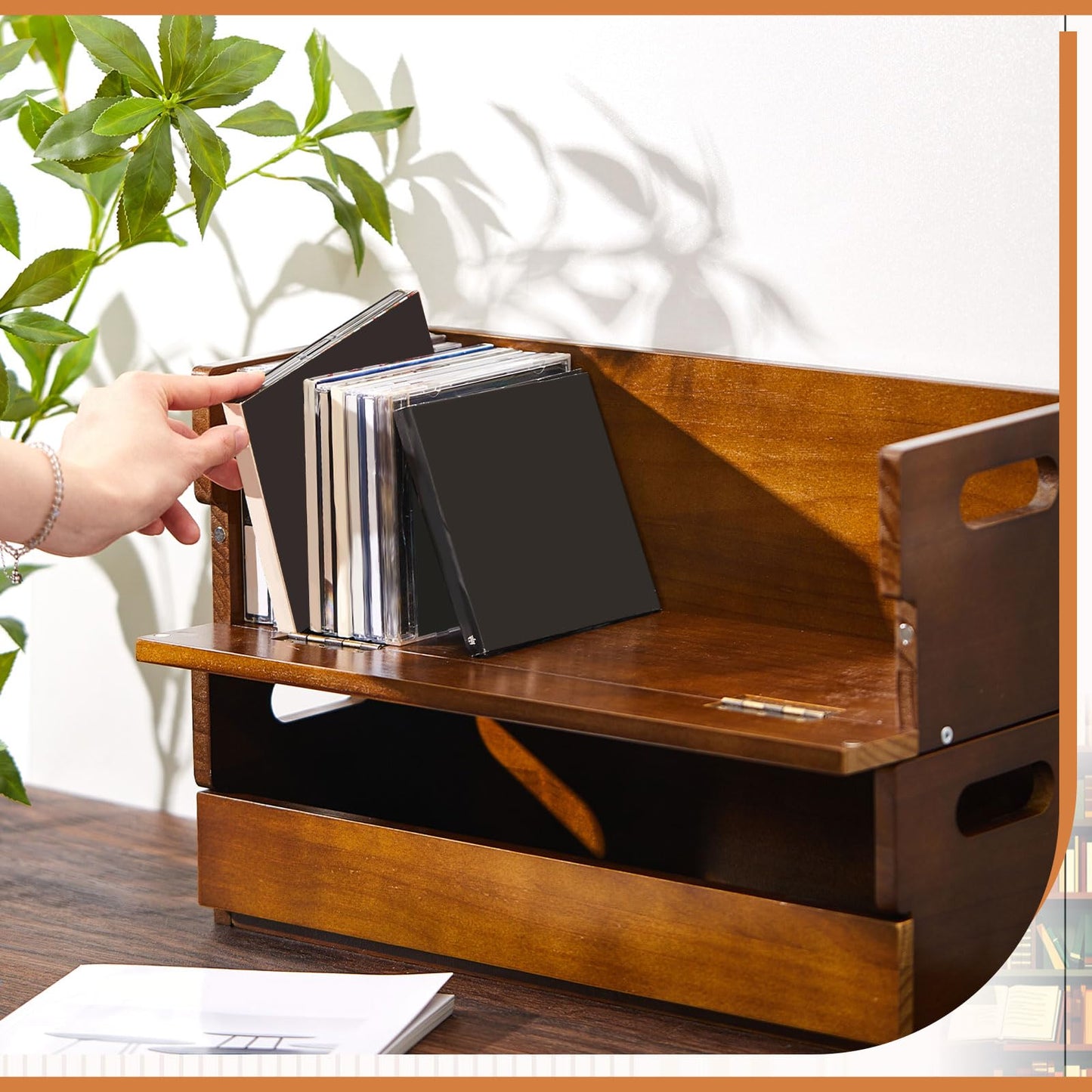 CroBlissful 1 Set Wooden CD Storage Box Holder Shelf Cassette Tape Display Racks with Carrying Handles, Organizer Shelf for Movie Cases, DVDs, Each Set Can Store up to 36 Pcs CDs (Brown)
